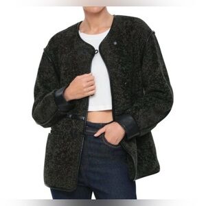 7 for all mankind medium comfy teddy jacket metallic green preppy core